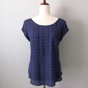 Premise Studio Navy & White Cap Sleeve Flowy Top, Size Medium